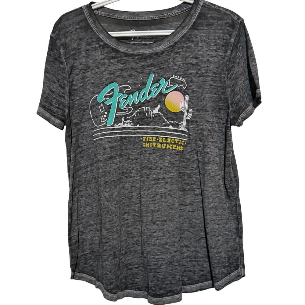 Fender Women's Charcoal Gray Mineral Wash Guitars Short Sleeve T-Shirt Size L